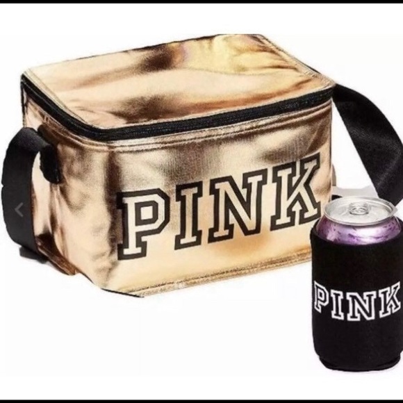 Pink VS Zip-up Cooler Lunch Box Bag with Koozie